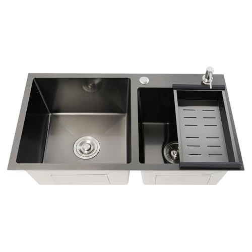 Edelstahlspüle 2 Becken Küchenspüle Moderne Doppelschüssel Einbauspüle 78 * 43 * 22 cm Doppelbecken Spülbecken Set Hausspüle mit Abflussrohre, Schmutzfänger, Abflusskorb und Seifenspender Edelstahlspüle 2 Becken Küchenspüle Moderne Doppelschüssel Einbauspüle 78 * 43 * 22 cm Doppelbecken Spülbecken Set Hausspüle mit Abflussrohre, Schmutzfänger, Abflusskorb und Seifenspender von Ecoggeder