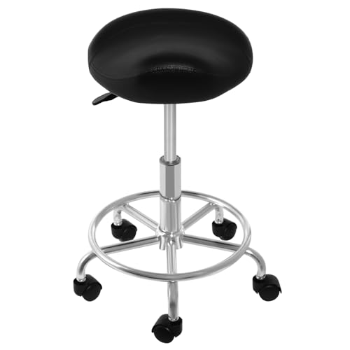 Rollhocker Barhocker Schminkhocker Sattel Hebesattel Hocker 360° Drehbar Bürohocker PU Ergonomische Polsterung 45-59 cm Einstellbare 150 KG Rolling Sattel Hocker mit Rädern für Büro Spa (Schwarz) von Ecoggeder