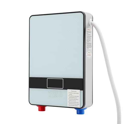Wassererhitzer Elektrischer Durchlauferhitzer Warmwasserbereiter 6500W Durchlauferhitzer Mini Dusche Betriebstemperatur 30-55°C mit Handbrause LED-Anzeige für Waschtisch, Dusche Badewanne von Ecoggeder