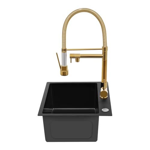Wasserhahn Küchenarmatur Spültischarmatur Einhebelmischer Edelstahl Armatur 360° Schwenkbar Keramikventilkern für Küchenspülen mit Herunterziehen Brause Zugbrause und Spiralfeder (Titan Gold) von Ecoggeder