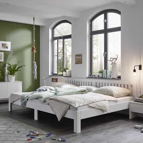 Ecolignum - Familienbett Como 240x200 - Erle, weiße Oberfläche - Massivholzbett von Ecolignum