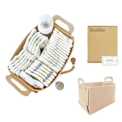 Ecoliko® Wickeltisch Organizer Korb für Windeln (Beige), weicher Aufbewahrungskorb aus Filz für Baby & Kinder, geruchlos | allergikerfreundlich | faltbar | formstabil, M (ca. 25×18×15 cm) von Ecoliko