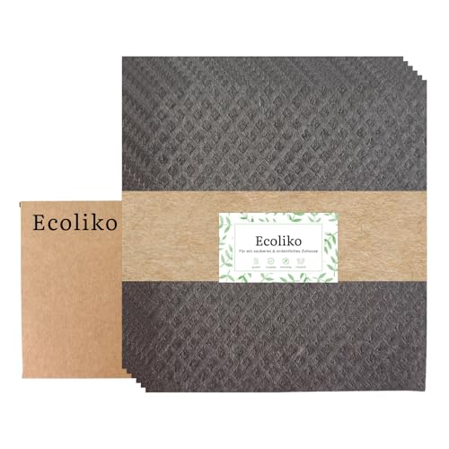 Ecoliko Putzlappen ohne Mikrofaser 6er Set | Plastikfrei & Biologisch abbaubar | Fusselfrei für alle Oberflächen | Nachhaltige Spüllappen 60 Grad waschbar & Schnelltrocknend | 17×19 cm, Dunkelgrau von Ecoliko