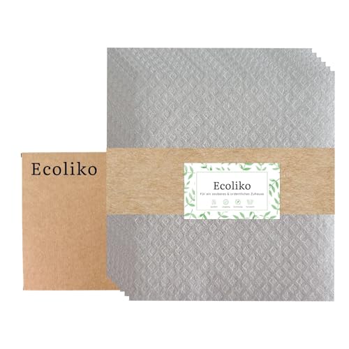 Ecoliko Putzlappen ohne Mikrofaser 6er Set | Plastikfrei & Biologisch abbaubar | Fusselfrei für alle Oberflächen | Nachhaltige Spüllappen 60 Grad waschbar & Schnelltrocknend | 17×19 cm, Hellgrau von Ecoliko