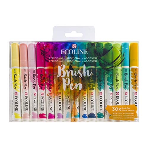 Ecoline Brush Pen-Set mit 30 flüssigen Aquarellstiften – Ergänzungsfarben | Mischbare Pinselstifte für Handlettering, Zeichnen und Basteln von Ecoline