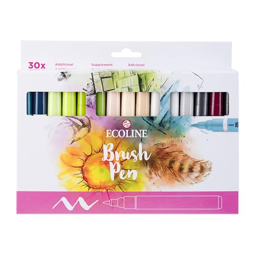 Ecoline Brush Pen-Set mit 30 flüssigen Aquarellstiften – Ergänzungsfarben | Mischbare Pinselstifte für Handlettering, Zeichnen und Basteln von Ecoline