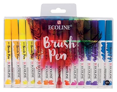 Ecoline Brush Pen-Set mit 30 flüssigen Aquarellstiften – Grundtöne | Mischbare Pinselstifte für Handlettering, Zeichnen und Basteln Ecoline Brush Pen-Set mit 30 flüssigen Aquarellstiften – Grundtöne | Mischbare Pinselstifte für Handlettering, Zeichnen und Basteln von Ecoline