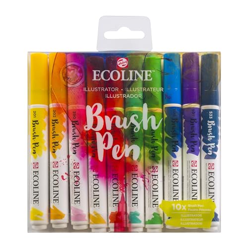 Ecoline Brush Pen-Set mit 10 flüssigen Aquarellstiften – Illustratorfarbtöne | Mischbare Pinselstifte für Handlettering, Zeichnen und Basteln von Ecoline