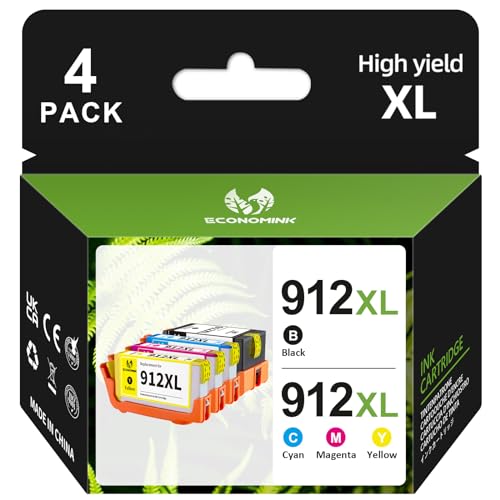 912XL Multipack Kompatibel für HP 912 Druckerpatronen, Kompatibel für HP Officejet Pro 8022 Patronen für HP OfficeJet 8010 8013 8014, Officejet Pro 8021 8023 8025 8026 (Schwarz, Cyan, Gelb, Magenta) von Economink