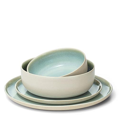 Econovo® Geschirrset 4-teilig handgemacht in Portugal, Steinzeug Keramikgeschirr Set Türkis-Blau, Küchengeschirr Tafelservice aus Keramik für 1 Person, Schüssel- & Teller-Set groß & klein von Econovo