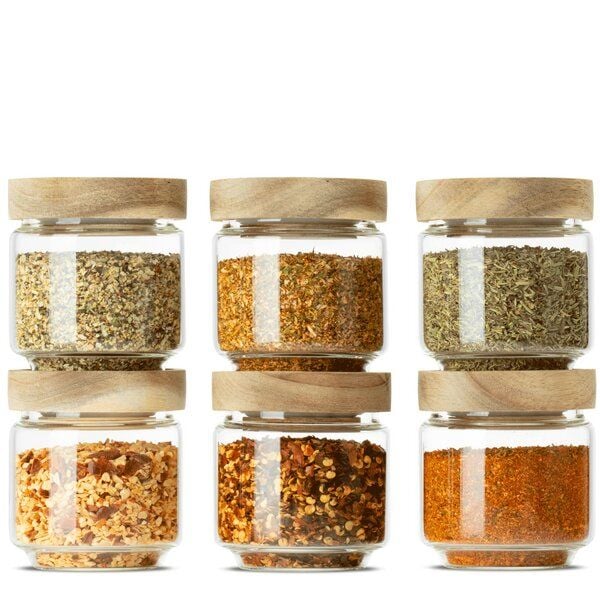 Econovo Gewürzgläser mit Holzdecke | 150ml (Set 6-tlg.) | Kollektion Rund von Econovo