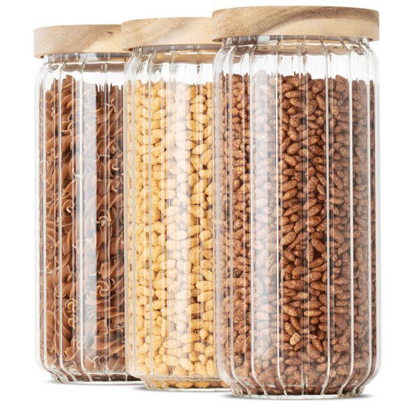 Econovo Vorratsgläser mit Holzdecke | 1000ml (Set 3-tlg.) | Kollektion Gemustert von Econovo