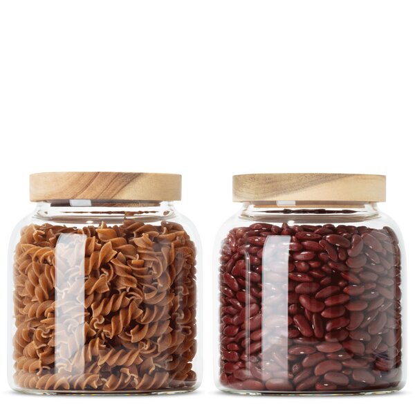 Econovo Vorratsgläser mit Holzdeckel | 900ml (Set 2-tlg.) | Kollektion Oval von Econovo