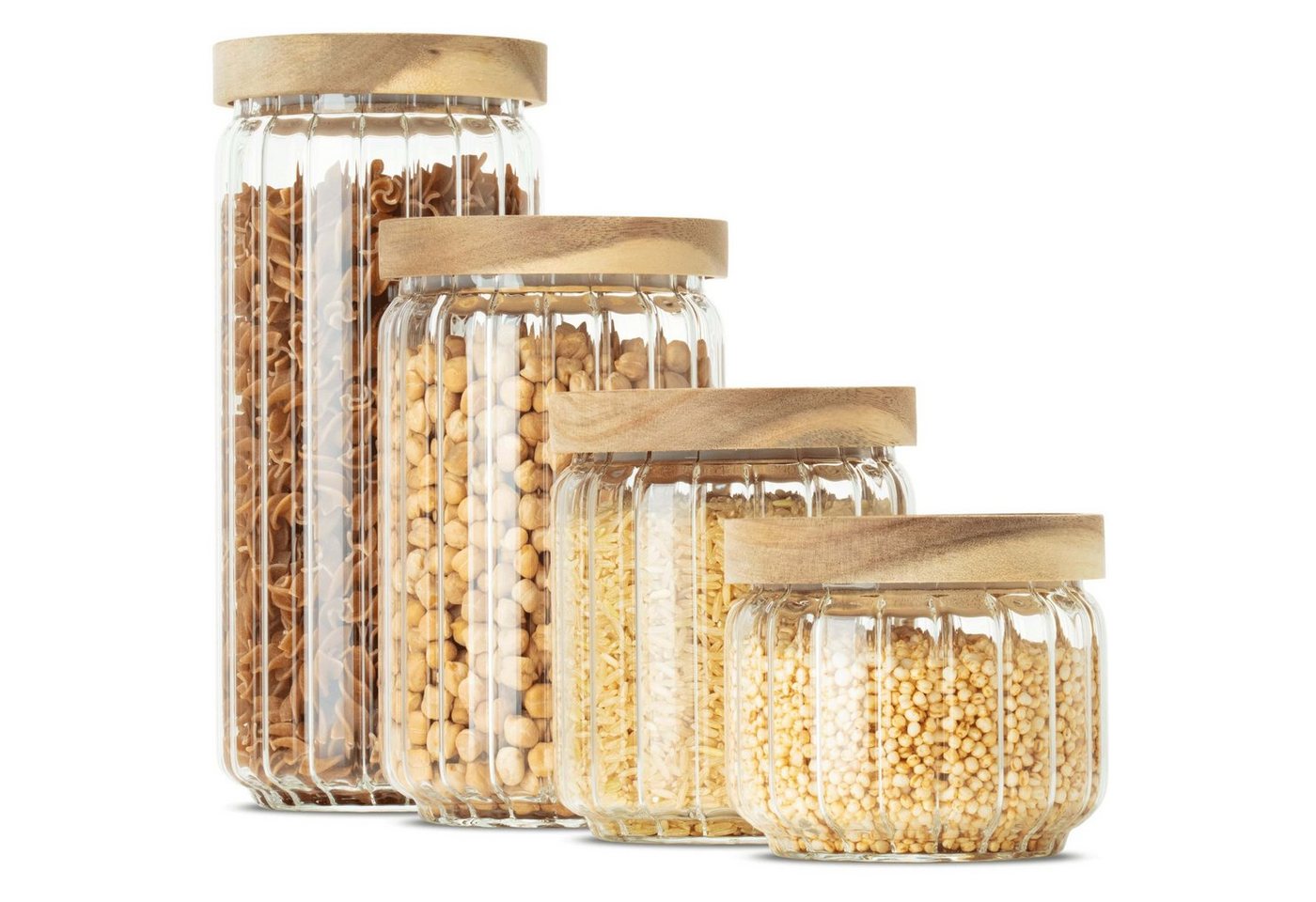 Econovo Vorratsglas geriffelt, (Set, 4-tlg., stapelbar & luftdicht), Vorratsdosen aus Glas für Lebensmittel groß & klein von Econovo