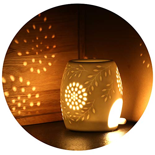 ecooe Aromalampe Teelichthalter Duftlampe aus Keramik weiß mit der Candle Löffel Aroma Diffuser von ecooe
