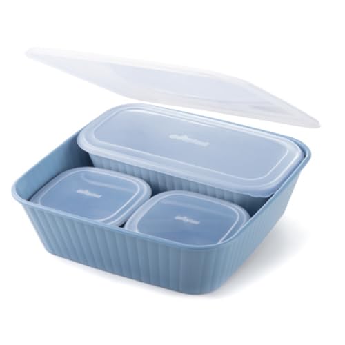 Ecoplast, Luftdichte Behälter für Lebensmittel, geeignet für Mikrowelle, Geschirrspüler und Freezer, 100% luftdichter Verschluss, enthält 4 Stück, Farbe Hellblau, hergestellt in Italien von Ecoplast