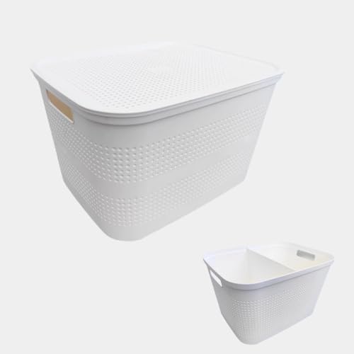 Ecoplast | Mehrzweck-Aufbewahrungsbox Weiß Medium mit Deckel und Trennwand - Platzsparende Aufbewahrungsbox für Schränke, Abstellräume und Büros von Ecoplast