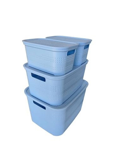Ecoplast | Poker Mehrzweck-Behälter Lavendel 1 Stück groß, 1 Stück mittel und 2 Stück klein mit Deckel und Trennwand – platzsparende Aufbewahrungsbox für Schränke, Räume und Büros von Ecoplast