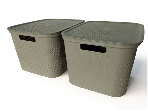 Ecoplast | Set mit 2 Mehrzweckboxen Cappuccino Large mit Deckel und Trennwand - Platzsparende Aufbewahrungsbox für Schränke, Abstellräume und Büros von Ecoplast