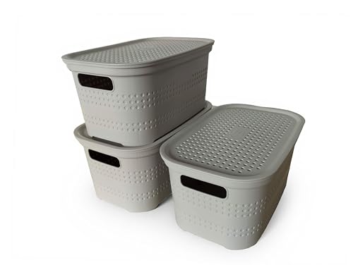 Ecoplast | Set mit 3 Mehrzweck-Behältern in Hellgrau mit Deckel und Trennwand – platzsparende Aufbewahrungsbox für Schränke, Abstellräume und Büros von Ecoplast