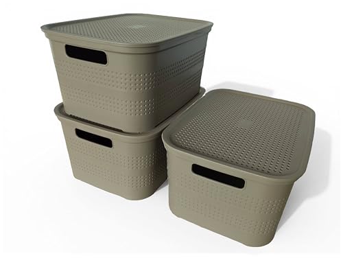 Ecoplast | Set mit 3 Mehrzweckboxen Cappuccino Medium mit Deckel und Trennwand - Platzsparende Aufbewahrungsbox für Schränke, Abstellräume und Büros von Ecoplast