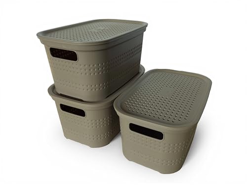 Ecoplast | Set mit 3 Mehrzweckboxen Cappuccino Small mit Deckel und Trennwand - Platzsparende Aufbewahrungsbox für Schränke, Abstellräume und Büros von Ecoplast