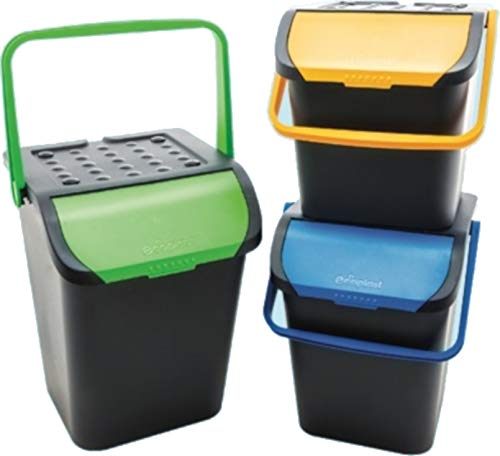 Ecoplast Set mit 3 Stück, sortiert, Mülleimer, Mülltrennung, umweltfreundlich, Anti-Verandag, 28 l, stapelbar, doppelte Öffnung von Ecoplast