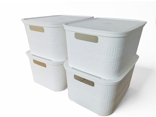 Ecoplast | Set mit 4 Aufbewahrungsboxen weiß Small mit Deckel und Trennwand – platzsparende Aufbewahrungsbox für Schränke, Regale und Büros von Ecoplast