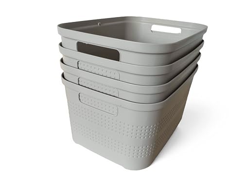 Ecoplast | Set mit 4 Mehrzweck-Aufbewahrungsboxen Taupe Medium ohne Deckel – platzsparende Aufbewahrungsbox für Schränke, Schubladen, Büros und Schränke Ecoplast | Set mit 4 Mehrzweck-Aufbewahrungsboxen Taupe Medium ohne Deckel – platzsparende Aufbewahrungsbox für Schränke, Schubladen, Büros und Schränke von Ecoplast