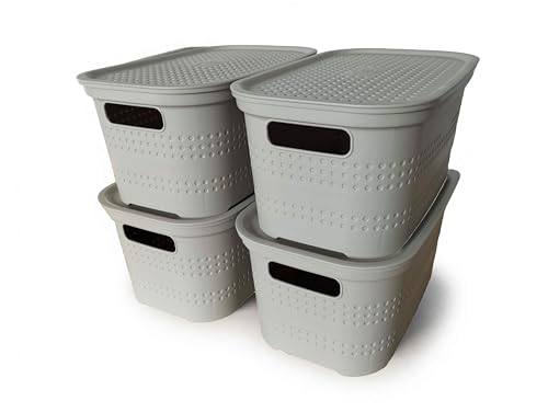 Ecoplast | Set mit 4 Mehrzweck-Behältern in Hellgrau mit Deckel und Trennwand – platzsparende Aufbewahrungsbox für Schränke, Abstellräume und Büros von Ecoplast