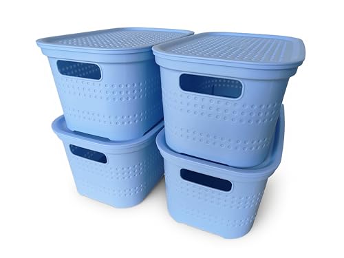 Ecoplast | Set mit 4 Mehrzweckbehältern Lavendel Small mit Deckel und Trennwand – platzsparende Aufbewahrungsbox für Schränke, Abstellräume und Büros von Ecoplast