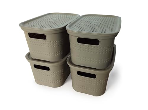Ecoplast | Set mit 4 Mehrzweckboxen Cappuccino Small mit Deckel und Trennwand - Platzsparende Aufbewahrungsbox für Schränke, Abstellräume und Büros von Ecoplast