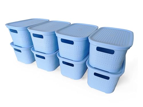 Ecoplast | Set mit 8 Mehrzweck-Behältern Lavendel Small mit Deckel und Trennwand – platzsparende Aufbewahrungsbox für Schränke, Abstellräume und Büros von Ecoplast