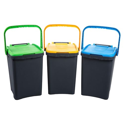 Ecoplast | Tris Mülleimer für Mülltrennung, 50 l, verschiedene Farben Gelb/Grün/Blau, 43 x 41 x 54,4, hergestellt in Italien von Ecoplast