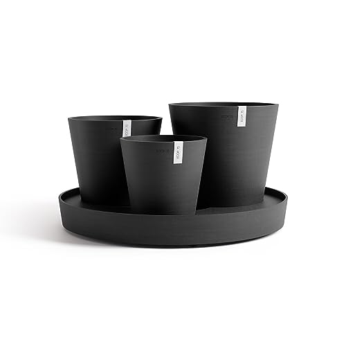 Ecopots Blumentopf Set Dubai - dunkel grau - 3 Blumentöpfe + rollbarer Untersetzer ø 56 cm - Pflanzentopf aus Recycling Kunststoff - Übertopf modern für Indoor und Outdoor von Ecopots