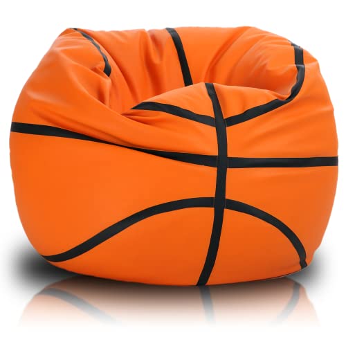 Ecopuf Basketball – Sitzsack Fussball Sessel Balltasche Basketball Pouf Basketball Ecoleather Maße 55 X 100 cm Doppelnähte Verstärkt PUF Gepolstert mit POLYSTYROL Perlen Farbe Orange von Ecopuf