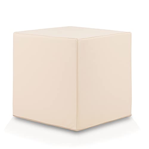 Ecopuf Cube - Sitzhocker Hocker Kunstleder Lederimitat Sitzbox Quader Würfel Pouf Ottomane Fußbank für's Wohnzimmer Wohneinrichtung 40x40x40 cm Faber Elfenbein E2 von Ecopuf