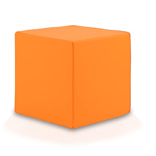 Ecopuf Cube - Sitzhocker Hocker Kunstleder Lederimitat Sitzbox Quader Würfel Pouf Ottomane Fußbank für's Wohnzimmer Wohneinrichtung 40x40x40 cm Faber Orange E4 von Ecopuf
