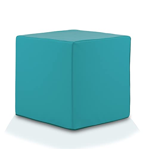 Ecopuf Cube - Sitzhocker Hocker Kunstleder Lederimitat Sitzbox Quader Würfel Pouf Ottomane Fußbank für's Wohnzimmer Wohneinrichtung 40x40x40 cm Faber Türkis E20 von Ecopuf