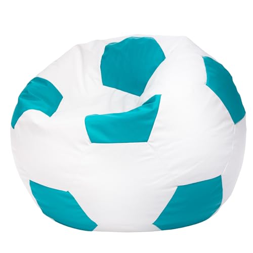 Ecopuf Football Sack L - Spielkissen aus Kunstleder - Ideal für Fußballfans, Kinder - Sitzsack Wohnzimmer - Sitzpouf Samt - Gaming Stuhl Pouf Sack - 90x55cm, Türkis E20 von Ecopuf