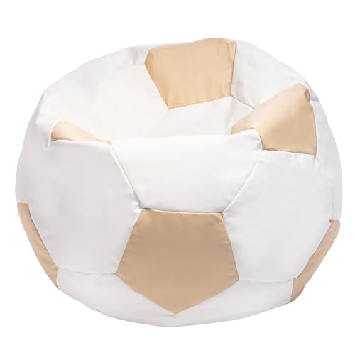Ecopuf Football Sack XL - Spielkissen aus Kunstleder - Ideal für Fußballfans, Kinder - Sitzsack Wohnzimmer - Sitzpouf Samt - Gaming Stuhl Pouf Sack - 105x80cm, Elfenbein E2 von Ecopuf