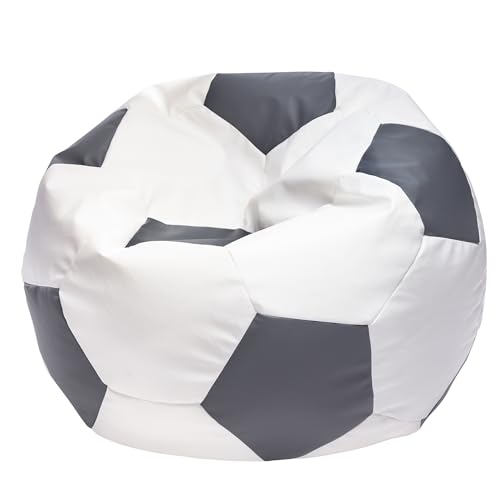 Ecopuf Football - Sitzsack Fussball Größe M 65X45 cm Ideal für Kinder & Erwachsene - Fußball-Sitzsack aus Kunstleder - Sitzkissen Fußball Gefüllt mit Polystyrol (PS) Sitzkissen Gaming Sessel von Ecopuf