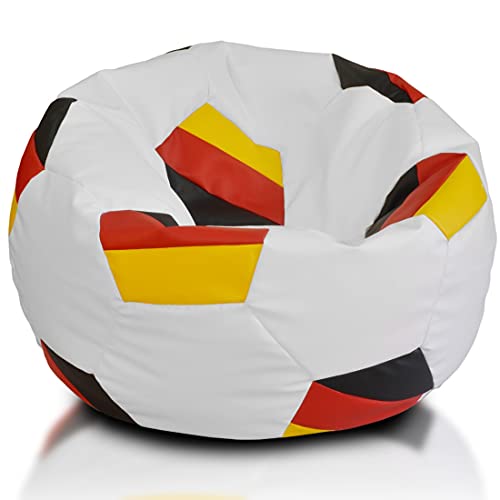 Ecopuf Fussball Sitzkissen – im Flaggen-Design – robuster Kunstleder Sitzsack mit EPS Perlen – 90 x 55 cm – für Kinder & Erwachsene – mit reißfesten Nähten von Ecopuf