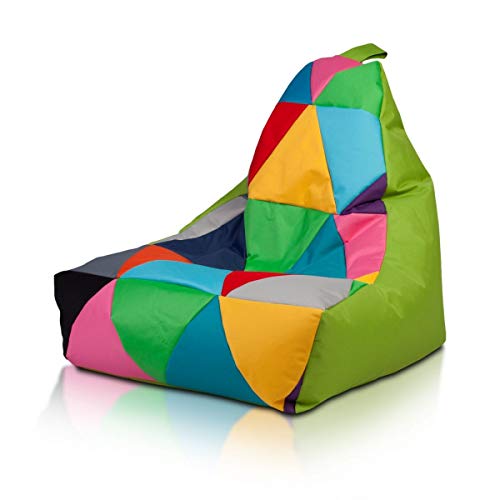 Ecopuf | Sitzsack Keiko Patchwork Größe M Basic Indoor/Outdoor Pouf Olivgrüne - Sitzpouf Schmutzabweisend und Reißfest - Polystyrolpolsterung - Gaming Sitzsack mit Doppelreißverschluss und Griff von Ecopuf