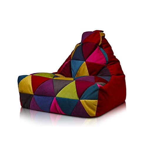 Ecopuf - Keiko Patchwork Pouf Sessel Outdoor - Sitzsack Styroporkugeln - Robuster Stoffsack - Entspannungssessel - Wohnungseinrichtung - Sessel Größe M - 100x80x85cm, Rot A12 von Ecopuf