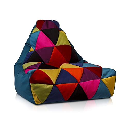 Ecopuf Sitzsack Patchwork Keiko M Mix 100x85 cm Indoor Kunstleder-Beanbag mit Anti-Verlust Reißverschluss