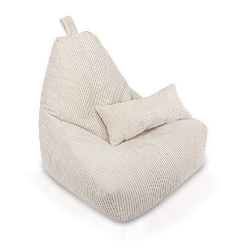 Ecopuf Keiko | Sitzsack Cord Sessel Größe S 75x75x70Cm Mit Füllung | Indoor Beanbag aus Velvet | Sitzsäcke für relaxtes Sitzen & Liegen | Sitzsack Sessel mit Griff und Kissen von Ecopuf