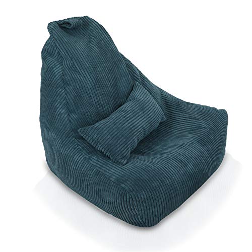 Ecopuf Keiko | Sitzsack Cord Sessel Größe S 75x75x70Cm Mit Füllung | Indoor Beanbag aus Velvet | Sitzsäcke für relaxtes Sitzen & Liegen | Sitzsack Sessel mit Griff und Kissen von Ecopuf