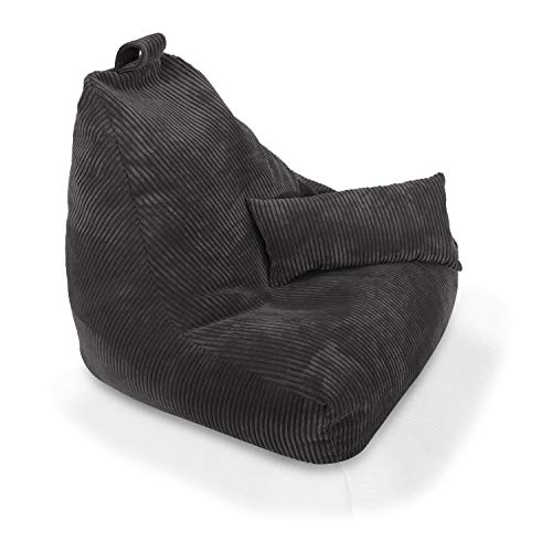 Ecopuf Keiko | Sitzsack Cord Sessel Größe S 75x75x70Cm Mit Füllung | Indoor Beanbag aus Velvet | Sitzsäcke für relaxtes Sitzen & Liegen | Sitzsack Sessel mit Griff und Kissen von Ecopuf