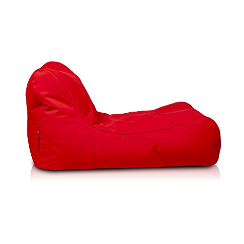 Ecopuf Master Sitzsack Outdoor Sonnenliege Chaise Longue XL Farbe ROT Beanbag mit Seitliche Aufbewahrungstasche Chaiselongue 100% Waterproof mit Füllung Dim 115X65X60 cm von Ecopuf